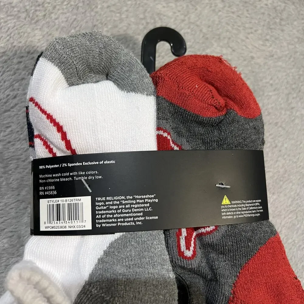 True Religion Socks Boys Size 6-8.5 White Gray Red Half Cushion Quarter 10 Pack